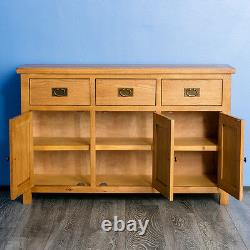 Surrey Oak Large Sideboard Cabinet Rustic Solid Wooden 3 Doors Storage Cupboards