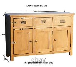 Surrey Oak Large Sideboard Cabinet Rustic Solid Wooden 3 Doors Storage Cupboards