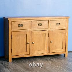 Surrey Oak Large Sideboard Cabinet Rustic Solid Wooden 3 Doors Storage Cupboards