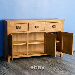 Surrey Oak Large Sideboard Cabinet Rustic Solid Wooden 3 Doors Storage Cupboards