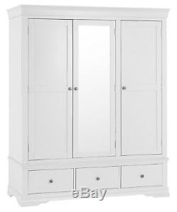 Sussex White Painted 3 Door 3 Drawer Wardrobe / Large White Triple Robe / New