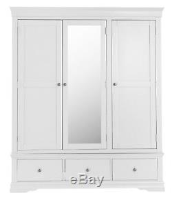 Sussex White Painted 3 Door 3 Drawer Wardrobe / Large White Triple Robe / New
