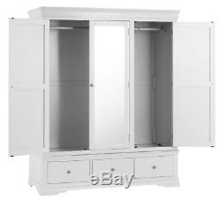 Sussex White Painted 3 Door 3 Drawer Wardrobe / Large White Triple Robe / New