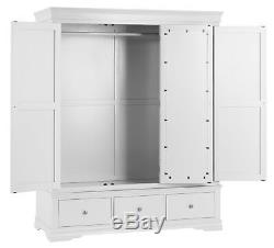 Sussex White Painted 3 Door 3 Drawer Wardrobe / Large White Triple Robe / New