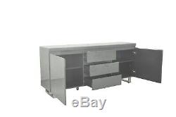 Sydney 2 Door Large Sideboard In High Gloss Grey With 3 Drawer