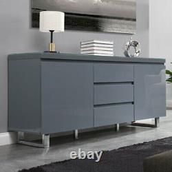 Sydney Large High Gloss Sideboard With 2 Door 3 Drawer In Grey