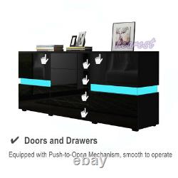 TV Unit Cabinet Large Storage Wood Sideboard Side Table LED Light High Gloss Set