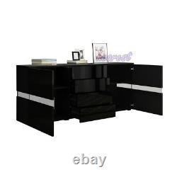 TV Unit Cabinet Large Storage Wood Sideboard Side Table LED Light High Gloss Set