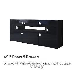 TV Unit Cabinet Large Storage Wood Sideboard Side Table LED Light High Gloss Set