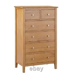 Tall Cabinet, Solid Wooden Storage Dresser, Large Oak 2 Over 4 Chest of Drawer