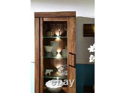 Tall Glass Large Display Cabinet Oak effect LED Lights Soft Close Drawers Gent