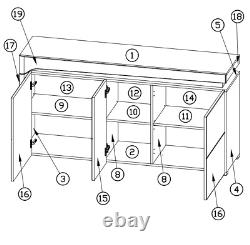 Theo Oak and White Gloss 3 Door Large Modern Sideboard Unit With Lights