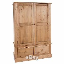 Thule 2 Door 2 Drawer Wardrobe Large Solid Pine Medium Wood Bedroom
