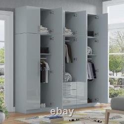 Top Box 2.0 FULL GLOSS GREY, Large 6 Door Mirrored Fitment Wardrobe & 3 Top Box