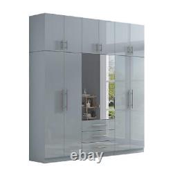 Top Box 2.0 FULL GLOSS GREY, Large 6 Door Mirrored Fitment Wardrobe & 3 Top Box