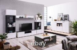 Trinity Large Tall Sideboard in White Gloss and Black With Drawers and Cupboards