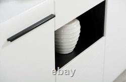 Trinity Large Tall Sideboard in White Gloss and Black With Drawers and Cupboards