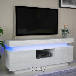 UK Large TV Unit Stand 146cm Cabinet High Gloss Doors & Drawers & LED Light