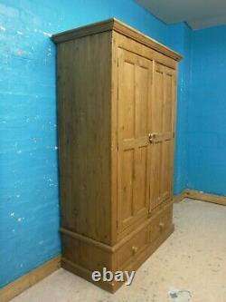 USED LARGE CHUNKY SOLID RUSTIC WOOD 2DOOR 2DRAWER WARDROBE H188 W125cm- SEE SHOP