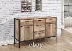 Urban Rustic Industrial 2 Door 5 Drawer Large Sideboard Furniture Storage