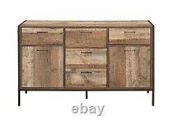 Urban Rustic Industrial 2 Door 5 Drawer Large Sideboard Furniture Storage