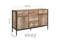 Urban Rustic Industrial 2 Door 5 Drawer Large Sideboard Furniture Storage