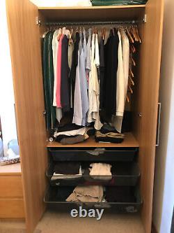 Used Ikea Pax wardrobe 2 door oak finish with 3 large wire drawers