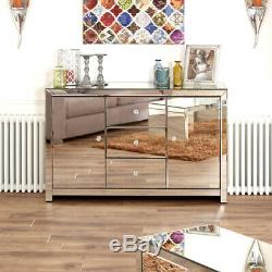 Venetian Mirrored Large Sideboard Living Dining 2 Door Cupboard 3 Drawers TFM6