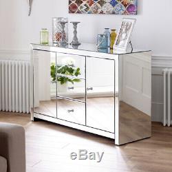 Venetian Mirrored Large Sideboard Living Dining 2 Door Cupboard 3 Drawers TFM6