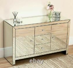 Venetian Mirrored Sideboard 3 Drawers 2 Doors Storage Large Mirror Cabinet