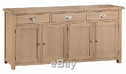 Vermont Oak Large 4 Door 3 Drawer Sideboard / Solid Wood Cabinet Storage Unit