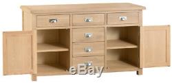 Vermont Oak Large Sideboard / Solid Wood 2 Door 6 Drawer Side Cabinet Storage