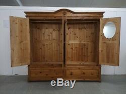 Very Large 4 Door Solid Pine Wardrobe Carved Top With Drawers FREE DELIVERY