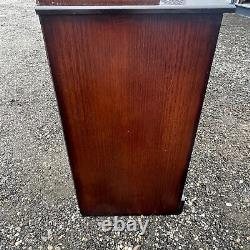 Vintage Dark Oak Display Unit With Carved Drawers, Large Dresser, Glass Doors