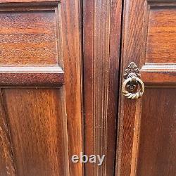 Vintage Dark Oak Display Unit With Carved Drawers, Large Dresser, Glass Doors