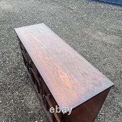 Vintage Dark Oak Display Unit With Carved Drawers, Large Dresser, Glass Doors