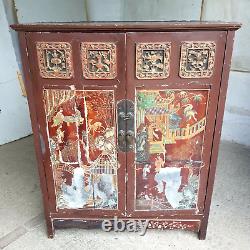 Vintage Large Japanese Shabby Chic Oriental 2 Door Cabinet Cupboard Drawers