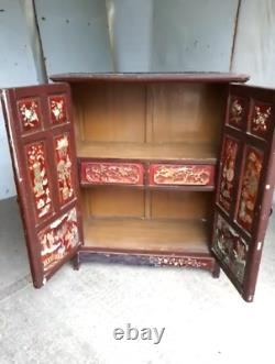 Vintage Large Japanese Shabby Chic Oriental 2 Door Cabinet Cupboard Drawers