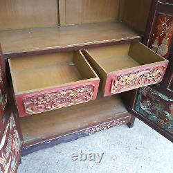 Vintage Large Japanese Shabby Chic Oriental 2 Door Cabinet Cupboard Drawers