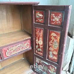 Vintage Large Japanese Shabby Chic Oriental 2 Door Cabinet Cupboard Drawers