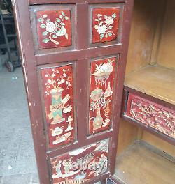 Vintage Large Japanese Shabby Chic Oriental 2 Door Cabinet Cupboard Drawers