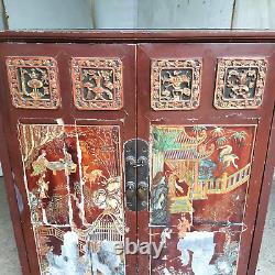 Vintage Large Japanese Shabby Chic Oriental 2 Door Cabinet Cupboard Drawers