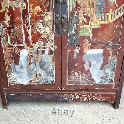 Vintage Large Japanese Shabby Chic Oriental 2 Door Cabinet Cupboard Drawers