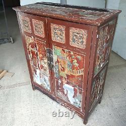 Vintage Large Japanese Shabby Chic Oriental 2 Door Cabinet Cupboard Drawers