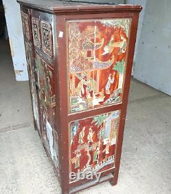 Vintage Large Japanese Shabby Chic Oriental 2 Door Cabinet Cupboard Drawers