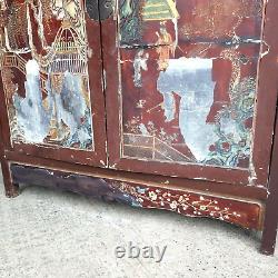 Vintage Large Japanese Shabby Chic Oriental 2 Door Cabinet Cupboard Drawers