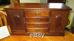 Vintage Large Wood Jewelry Box Chest Drawers Doors Cabinet Console Buffet Style