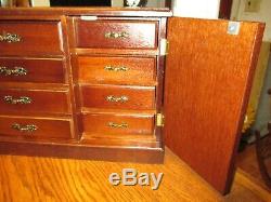 Vintage Large Wood Jewelry Box Chest Drawers Doors Cabinet Console Buffet Style