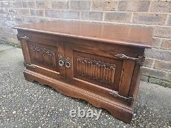 Vintage Old Charm TV Stand Sky Box/DVD Drawer Linenfold Doors