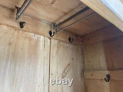 Vintage Pine Tall Wardrobe with 1 Large Drawer, 1 Door, Long Mirror & Drop Handles